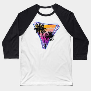 Distressed Triangle Synthwave Silhouette Design Baseball T-Shirt